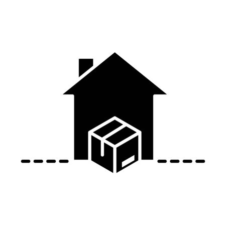 delivery packaging, house cardboard box cargo distribution, logistic shipment of goods vector illustration silhouette style iconのイラスト素材