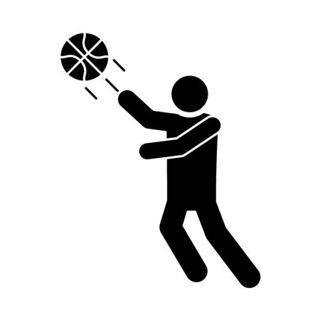 basketball game, player throws ball recreation sport silhouette style icon vector illustrationのイラスト素材