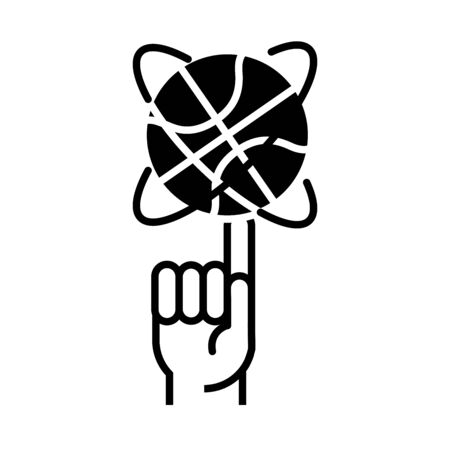 basketball game, ball spinning finger hand, recreation sport silhouette style icon vector illustrationのイラスト素材