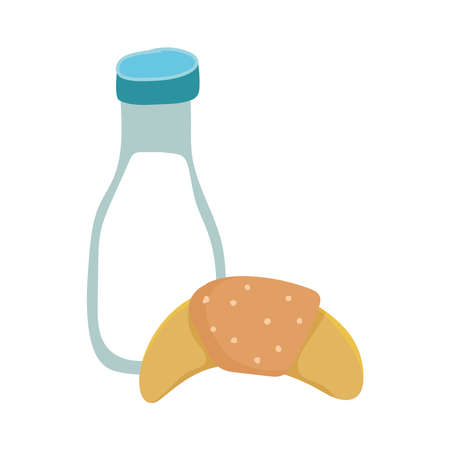 breakfast food milk bottle and croissant bakery isolated icon design vector illustrationのイラスト素材