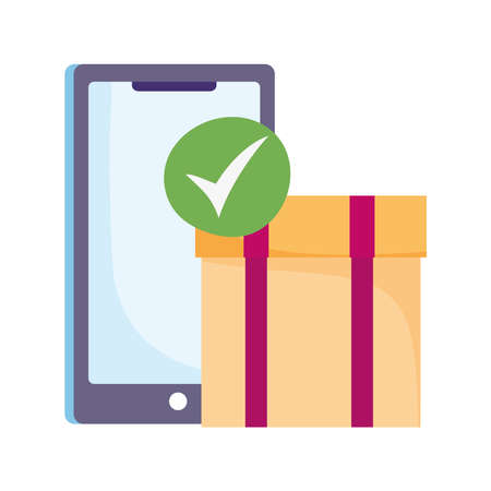 safe delivery at home during coronavirus covid 19 , smartphone cardboard box check mark service vector illustrationのイラスト素材