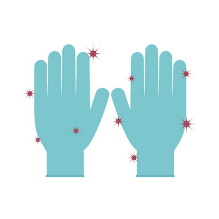 covid 19 coronavirus, infected hands warning, prevention outbreak disease pandemic vector illustration flat design iconのイラスト素材