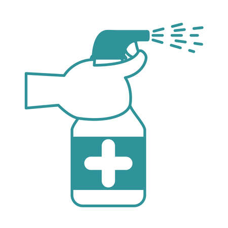 covid 19 coronavirus, spray hands sanitizer product, prevention outbreak disease pandemic vector illustration line design iconのイラスト素材