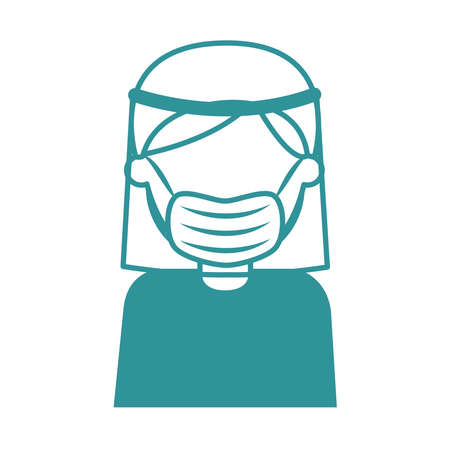covid 19 coronavirus, medical staff with protective suit and mask, prevention outbreak disease pandemic vector illustration line design iconのイラスト素材