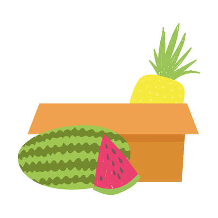 cardboard box with fruits grocery food isolated icon design white background vector illustrationのイラスト素材
