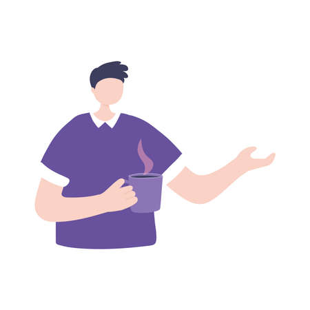 young man holding coffee cup beverage isolted design icon vector illustration