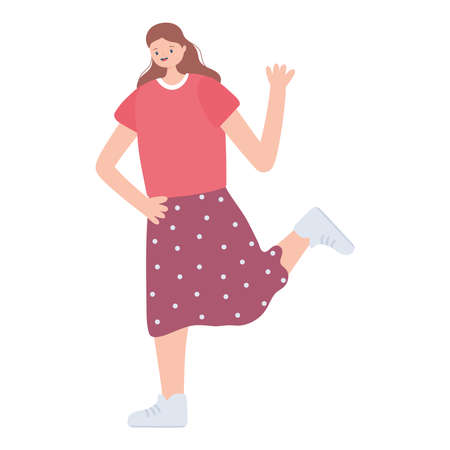 cheerful young woman character cartoon female isolated design icon vector illustrationのイラスト素材