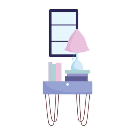 home interior table with lamp and books isolated design icon white background vector illustrationのイラスト素材