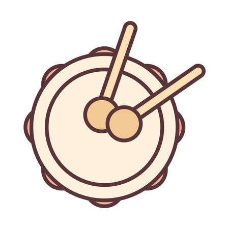 toy little drum with sticks celebration instrument percussion line and fill icon vector illustrationのイラスト素材