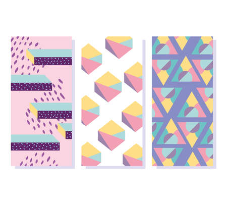 memphis abstract pattern shapes 80s minimalist banners vector illustration