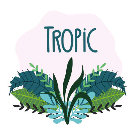 tropical leaves texture exotic foliage hand drawn lettering vector illustrationのイラスト素材
