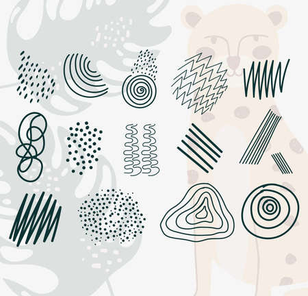 hand drawn contemporary, trendy print collage color feline background vector illustration