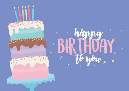 happy birthday, sweet cake with candles and lettering decoration celebration party vector illustrationのイラスト素材