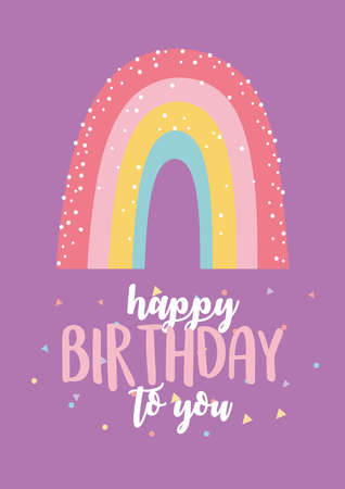 happy birthday, rainbow greeting card decoration celebration party vector illustrationのイラスト素材