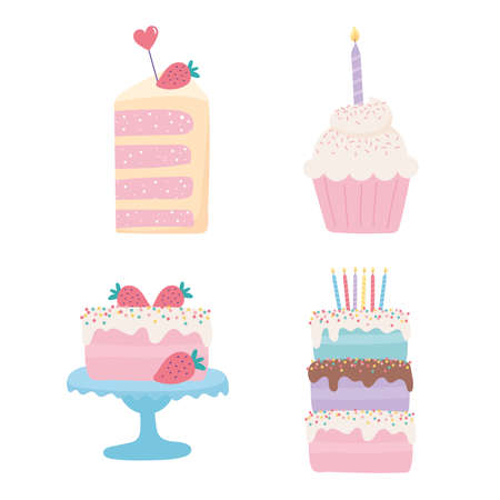 happy birthday, decoration celebration party festive icons set