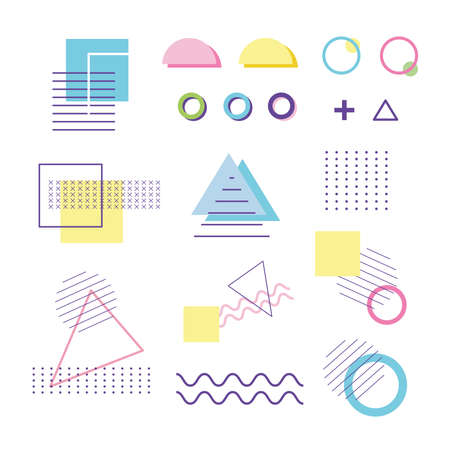 geometric shape of elements design memphis 80s 90s style abstract white background vector illustrationのイラスト素材