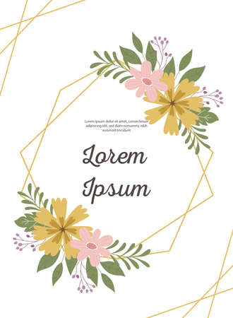 Wedding invitation decorative leaves and geometrical frame greeting card or announcement vector illustrationのイラスト素材