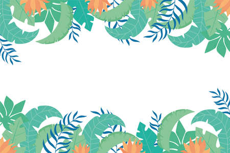 Tropical leaves green leaves and flowers nature frame vector illustration