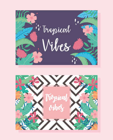 Tropical leaves and flowers foliageのイラスト素材