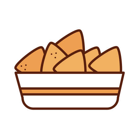 fast food nachos dinner and menu, tasty meal and unhealthy vector illustration line and fill iconのイラスト素材