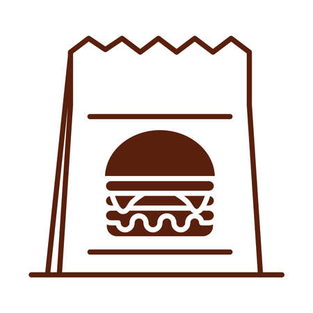 paper bag fast food dinner and menu, tasty meal and unhealthy vector illustration line style iconのイラスト素材