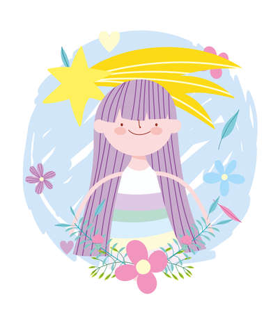 little fairy princess shootig star flowers tale cartoon vector illustrationのイラスト素材