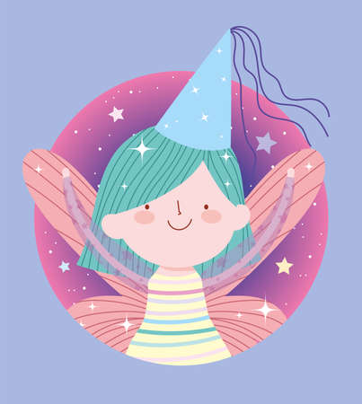 cute little fairy princess tale cartoon with hat vector illustrationのイラスト素材
