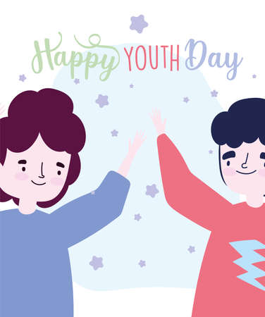 happy youth day cartoon character two men celebrating event vector illustrationのイラスト素材