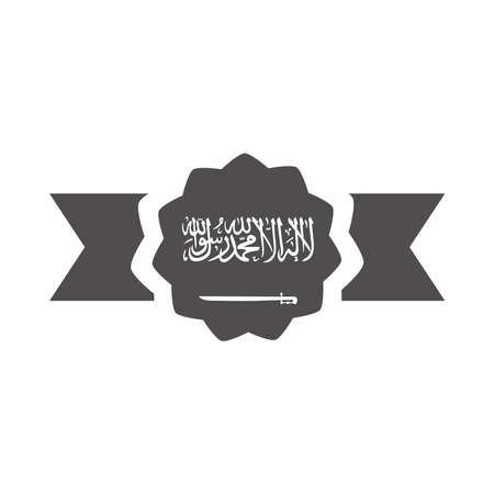 saudi arabia national day, label flag ribbon decoration silhouette style icon vector illustrationのイラスト素材