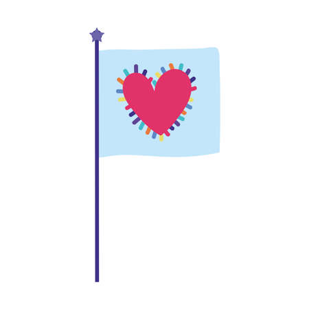pride parade lgbt community, flag with heart love celebration cartoon vector illustrationのイラスト素材