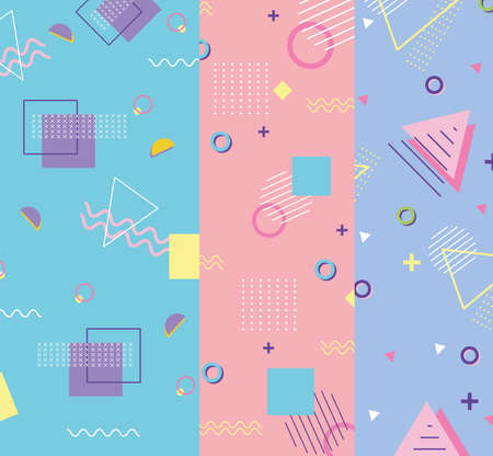 memphis form a triangle and squares 80s 90s style abstract banners vector illustration