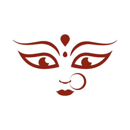 goddess durga face in happy navratri silhouette style icon vector illustrationのイラスト素材
