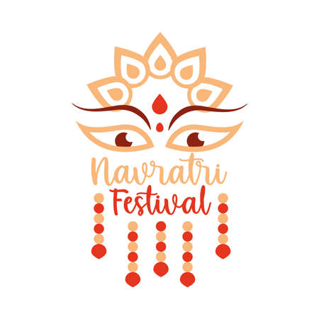happy navratri indian celebration, goddess durga culture decoration flat style icon vector illustrationのイラスト素材