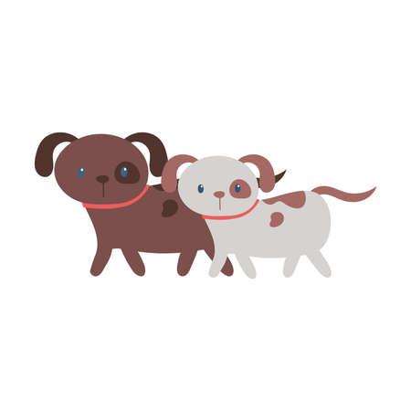 cute little dogs walking cartoon pets isolated design icon vector illustrationのイラスト素材