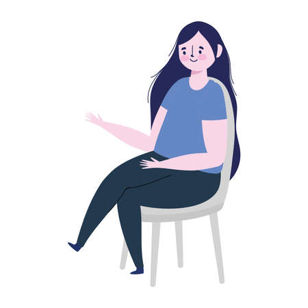 young woman sitting on chair cartoon isolated icon design vector illustrationのイラスト素材