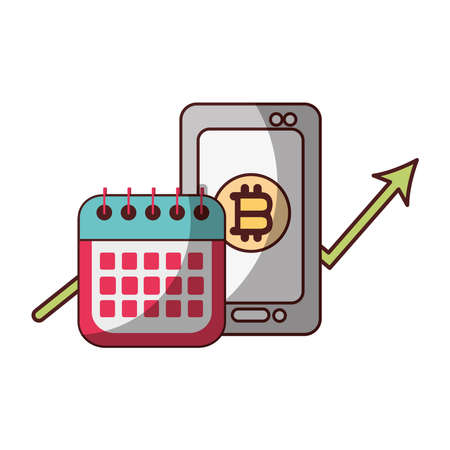 bitcoin smartphone calendar profit arrow cryptocurrency transaction digital money vector illustrationのイラスト素材