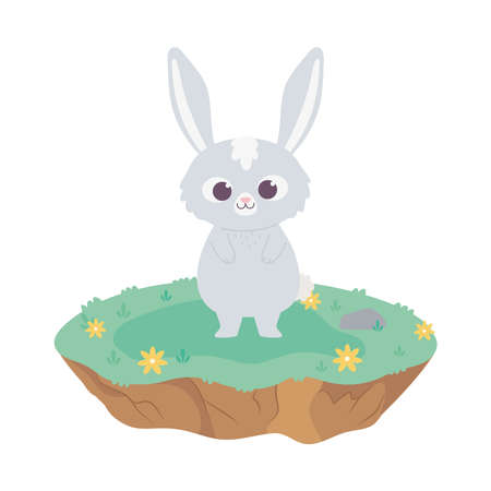 cute cartoon animal adorable rabbit with flowers vector illustrationのイラスト素材
