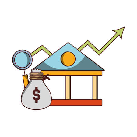money business financial bank bag money analysis uptrend vector illustrationのイラスト素材