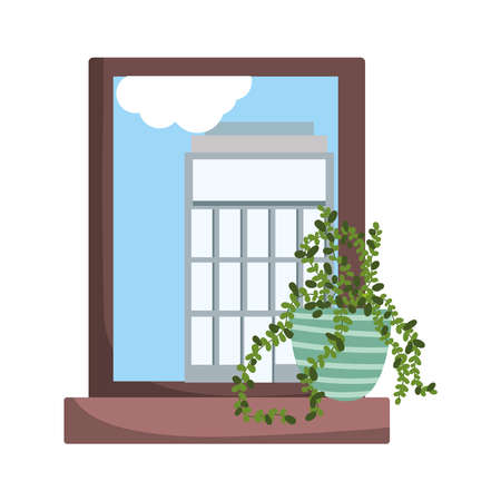 window view building sky plant isolated icon design vector illustrationのイラスト素材