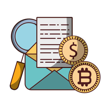 bitcoin coins dollar email data analysis cryptocurrency digital money vector illustrationのイラスト素材