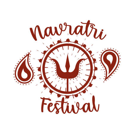 happy navratri indian celebration, goddess durga decorative festival silhouette style icon vector illustrationのイラスト素材