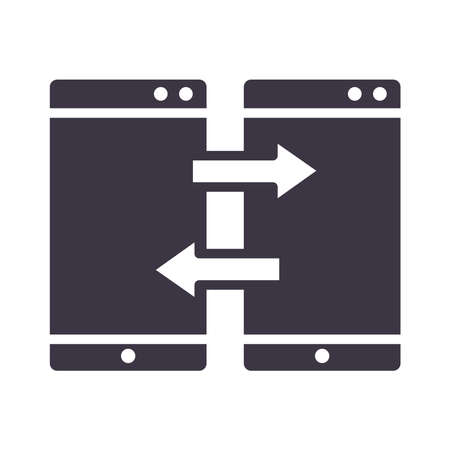 smartphones synchronization data device technology silhouette style design icon vector illustrationのイラスト素材