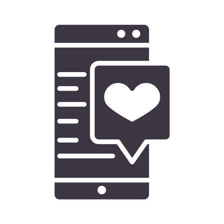 smartphone romantic content letter device technology silhouette style design icon vector illustrationのイラスト素材