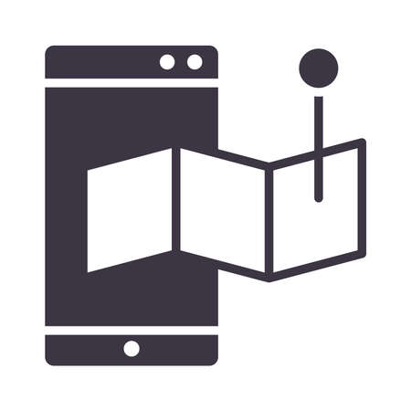 smartphone map location pin device technology silhouette style design icon vector illustrationのイラスト素材
