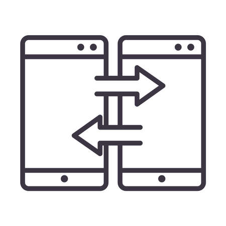 smartphones synchronization data device technology thin line style design icon vector illustrationのイラスト素材