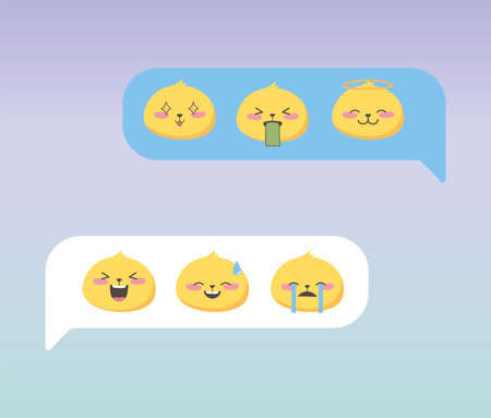 social media chat emoji expresions facial cartoon app vector illustrationのイラスト素材