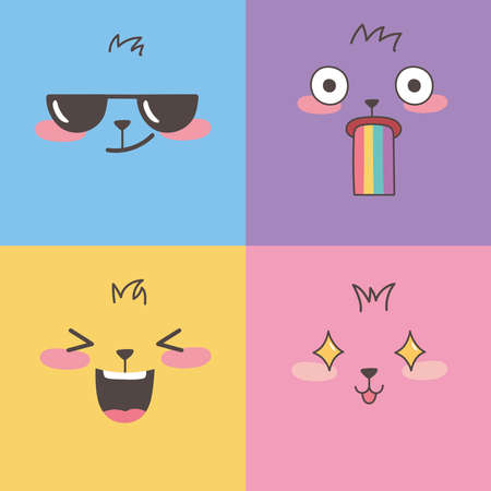 set of colorful emoticons, emoji faces expression cartoon design vector illustrationのイラスト素材