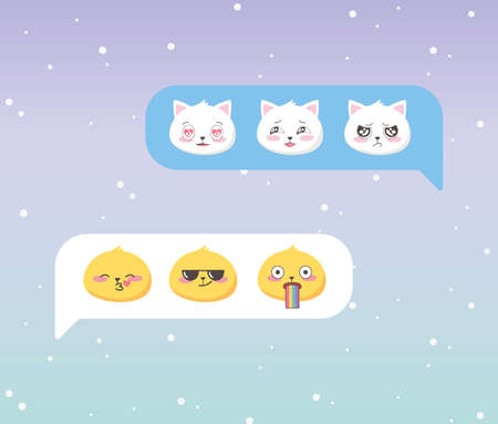 social media chat emoji expresions facial cartoon app vector illustrationのイラスト素材