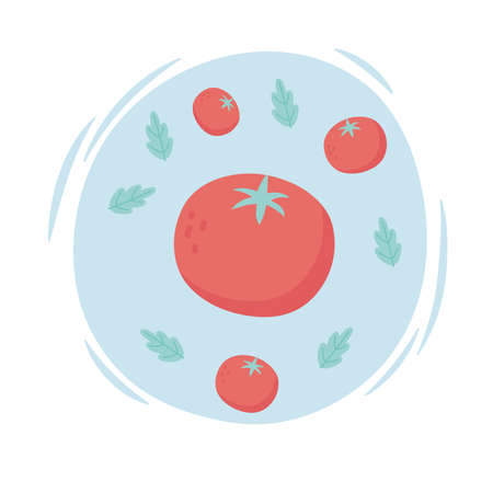 tomatoes vegetable harvest organic healthy natural leaves design vector illustrationのイラスト素材