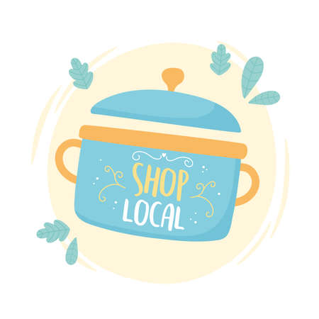 support local business, shop small market cooking pot organic food vector illustrationのイラスト素材